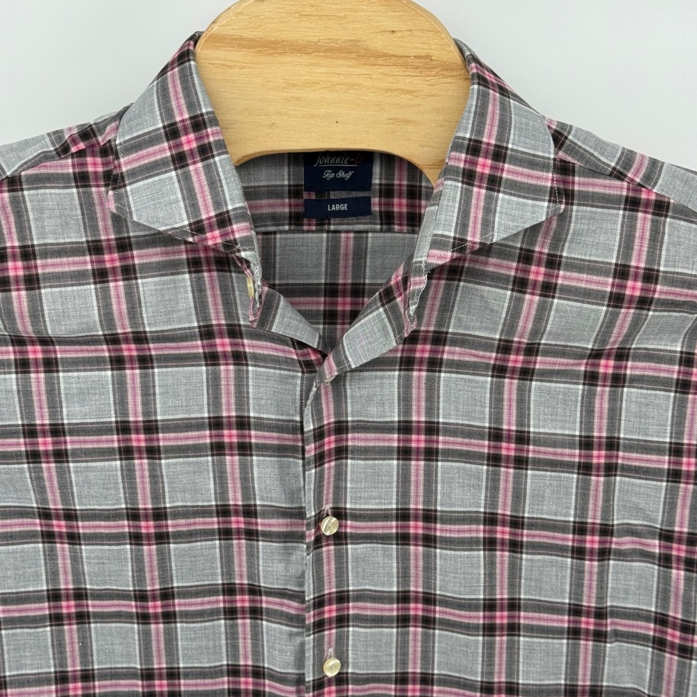 Johnnie-O Top Shelf Men's Gray‎ Pink Plaid Button Down Long Sleeve Shirt
